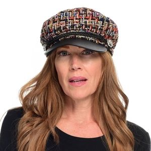 Laundry by Design Woven Plaid & Faux Leather Newsboy Cap